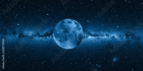 Full Moon in the space, Milky way galaxy in the background "Elements of this image furnished by NASA "
