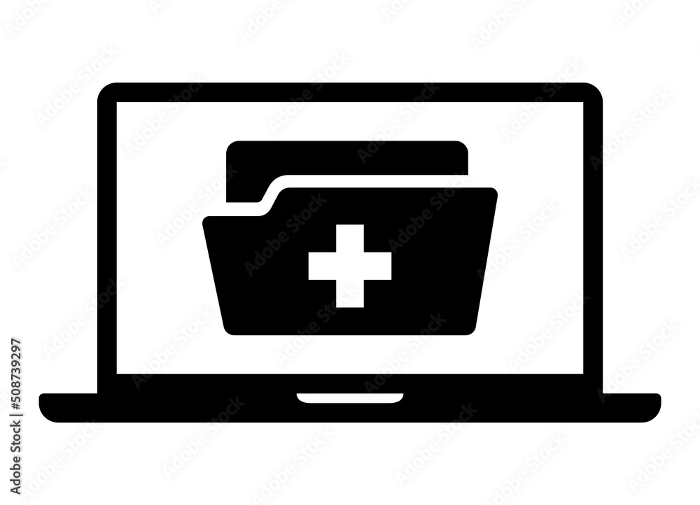 Electronic health or medical record folder on laptop computer flat icon for healthcare apps and websites Electronic health or medical record folder on laptop computer flat icon for healthcare apps and websites