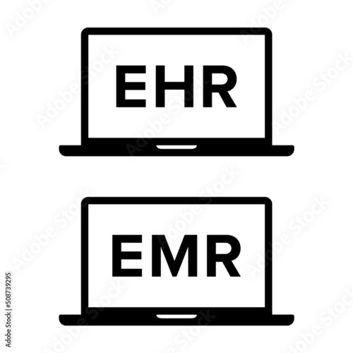 EHR - electronic health records & EMR - electronic medical records set flat vector icon for medical apps and websites