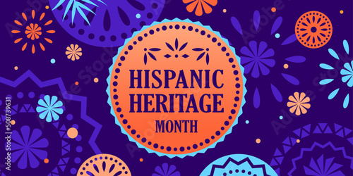 Hispanic heritage month. Vector web banner, poster, card for social media, networks. Greeting with national Hispanic heritage month text, Papel Picado pattern background