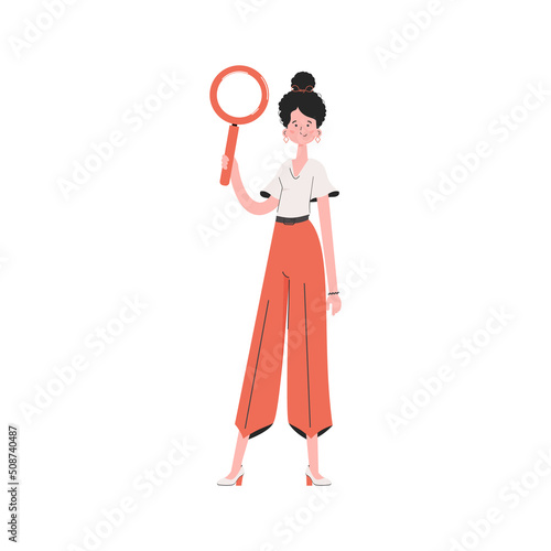Wallpaper Mural A woman stands in full growth and holds a magnifying glass in her hands. Isolated. Element for presentations, sites. Torontodigital.ca