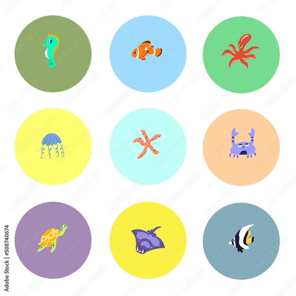 a set of stickers with marine life