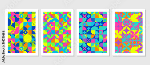 Set of colorful abstract geometric shapes Bauhaus inspired pattern postern banner design photo
