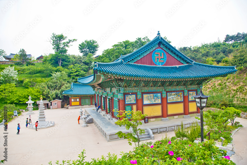 Naksansa or Naksan Temple is a Korean Buddhist temple complex in the Jogye order of Korean Buddhism that stands on the slopes of Naksan Mountain. Naksansa or Naksan Temple is a Korean Buddhist temple complex in the Jogye order of Korean Buddhism that stands on the slopes of Naksan Mountain.