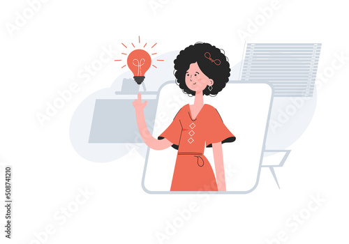 A woman is waist-deep who had an idea in the form of a light bulb. Idea. Element for presentations, sites.