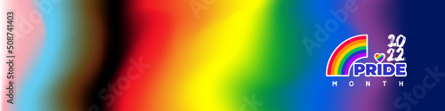 Pride banner with LGBT flag wave. Pride Month 2022. Vector Illustration. Pride Rainbow Flag Wave Design Element. Design template, greeting card, poster, banner, website. Isolated on white background.