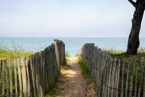 pathway wooden to access water sand beach in oleron island france
