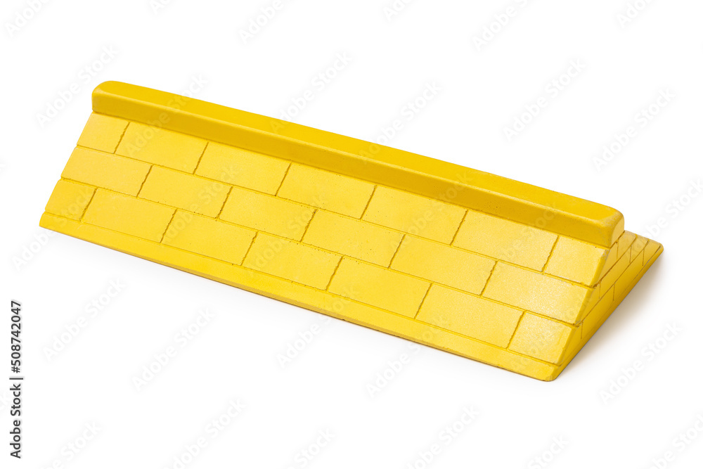 Yellow plaster ramp for fingerboarding, isolated on white background