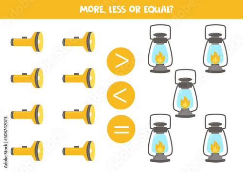 More, less, equal with flashlights and lanterns.