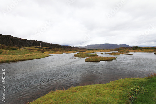 landscape of the Thingvellir national park in Iceland. The place where North American and Eurasian tectonic plates meet. photo