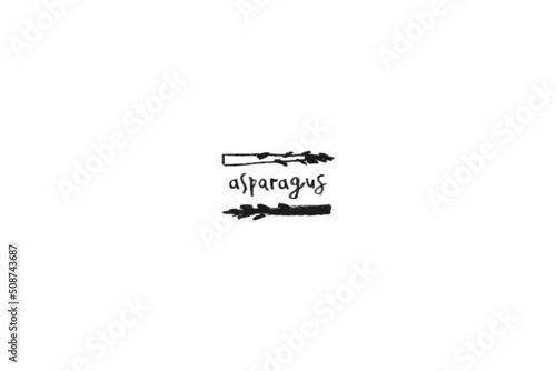 Black asparagus symbol. Sparrow grass illustration isolated. Vegan restaurant logo, vector vegetarian sign. Homemade cooking icon. Vegetable monochrome drawing for label. Asparagus insignia. Vegan foo