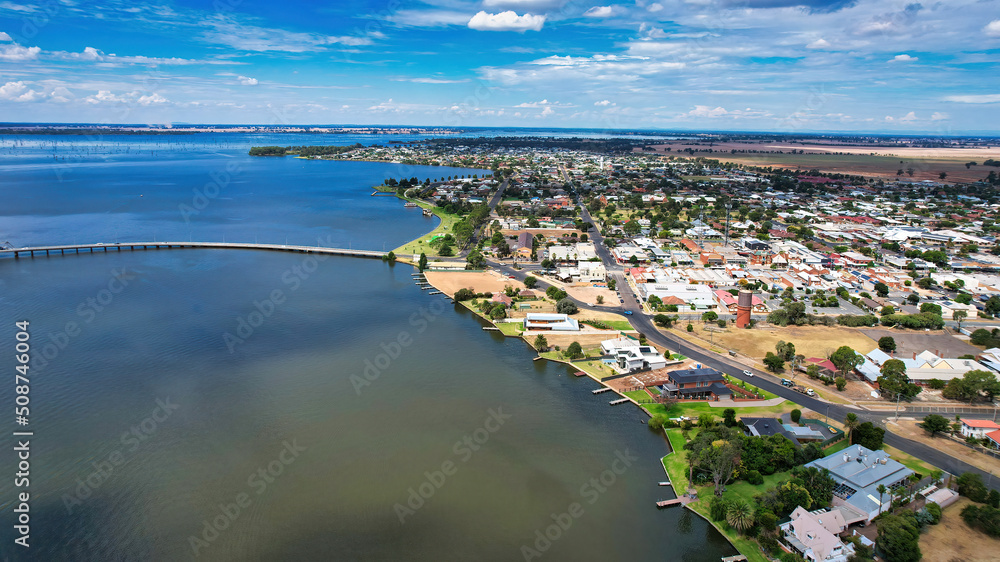 Aerial View of the City of Yarrawonga and the Bridge Across to Mulwala