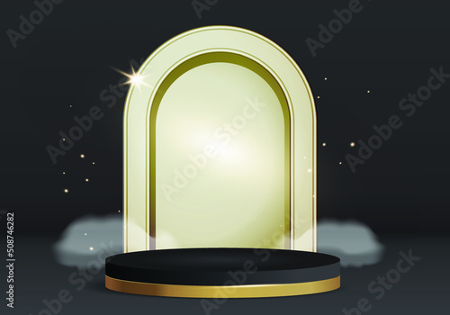 Black Stage podium for products on black background Abstract vector rendering 3d
