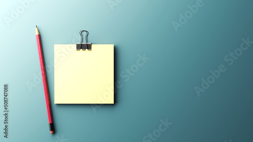 Photography yellow memo with blue background, 3d rendering