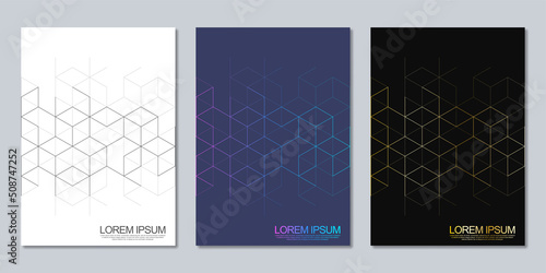 Abstract geometric covers and brochures with isometric vector blocks, polygon shape pattern
