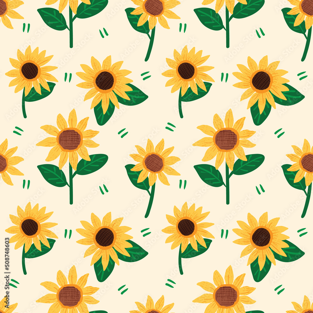 Seamless Pattern with Hand Drawn Sunflower Design on Light Yellow Background Seamless Pattern with Hand Drawn Sunflower Design on Light Yellow Background