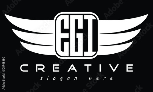 EGI three Letter wing symbol minimalist creative concept icon professional logo design, Vector template