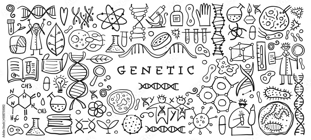 Genetics, chemistry, biology icons set for your design