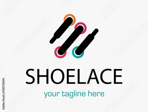 Laces Sneaker Shop logo or emblem. Shoelace vector isolated sign.