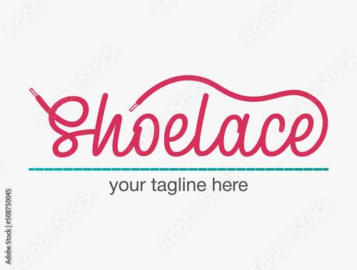 Laces Sneaker Shop logo or emblem. Shoelace vector isolated sign.