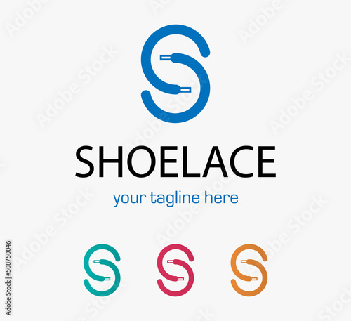 Laces Sneaker Shop logo or emblem. Shoelace vector isolated sign.