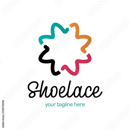 Laces Sneaker Shop logo or emblem. Shoelace vector isolated sign.