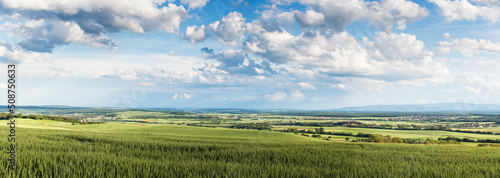 Panorama landscape scene Burgenland Horitschon with beautiful clouds