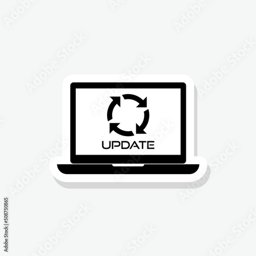 Laptop update sticker icon sign for mobile concept and web design