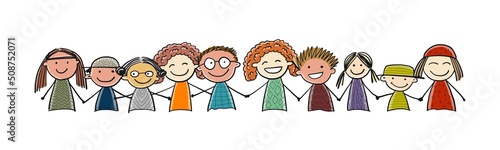 People holding hands together. Sketch for your design