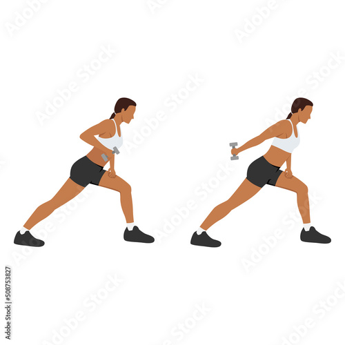 Woman doing One arm tricep kickback exercise. Flat vector illustration isolated on white background