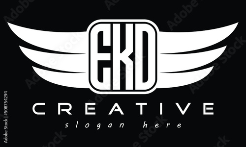 EKO three Letter Wings Flying Initial wing symbol minimalist creative concept flag icon professional logo design Vector template