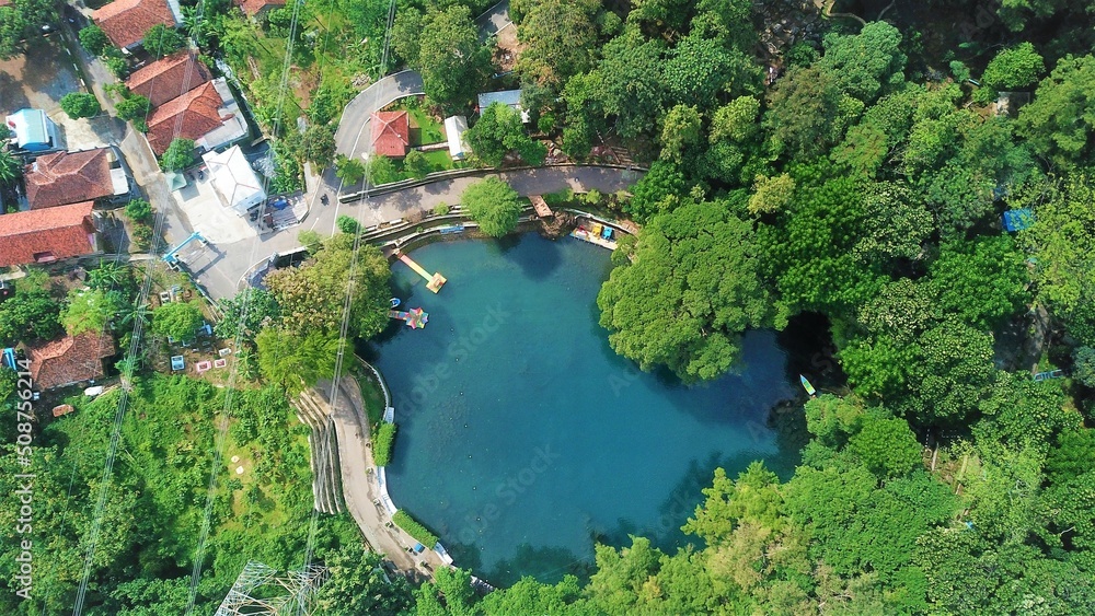 Beautiful aerial view, Natural panorama - The beauty of the lake on the hill, in Bandung, West Java-Indonesia.