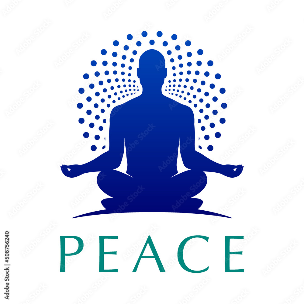 Yoga logo of a human in a lotus pose with a round ornamental halo ...