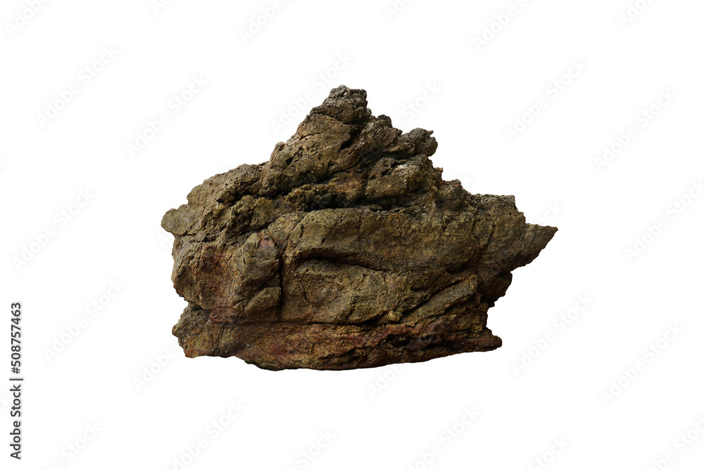 Cut out strange quartzite rocks with a small amount of tin on it for decoration. reef stone isolated on white background.
