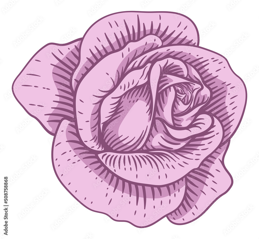 Obraz premium Rose Flower Design Woodcut Vintage Retro Style