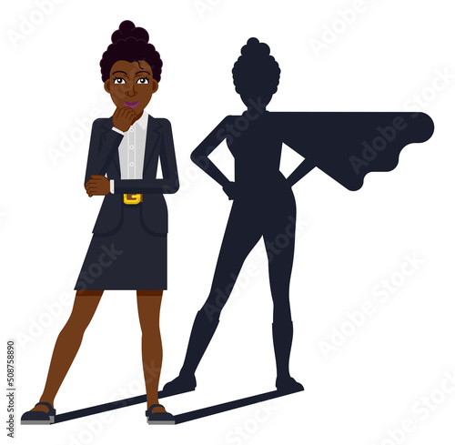 Black Hero Woman with Superhero Shadow Concept