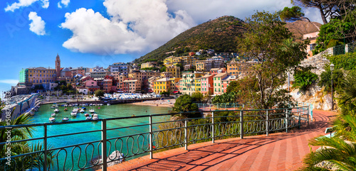 Most colorful coastal towns near Genova - beautiful Nervi village in Liguria with nice beach. Italy summer destinations, Liguria photo