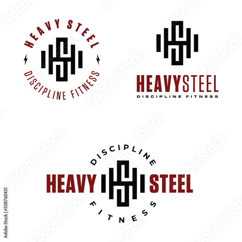 Initial Letter SH HS with Barbell Dumbbell for Crossfit Gym, Weight Lifting Bodybuilder logo design