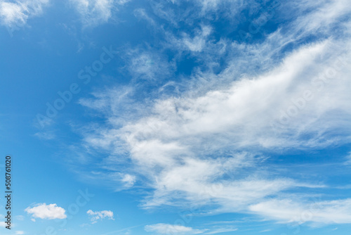 Scenic background of blue sky with fluffy clouds