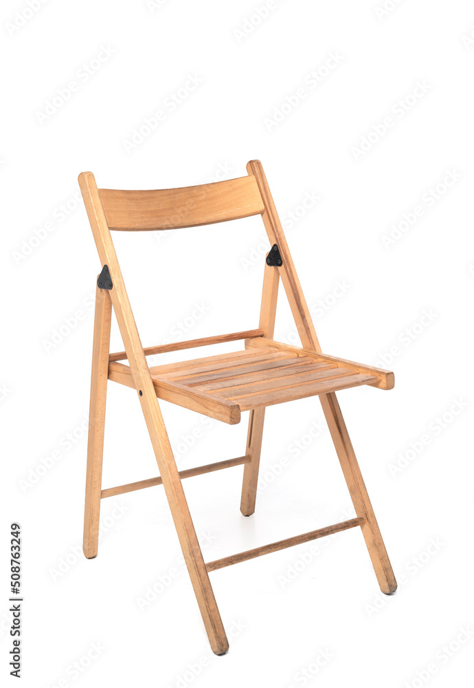 wooden folding garden chair isolated on white background