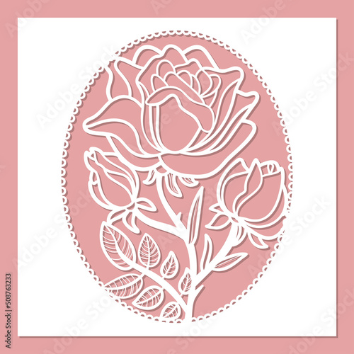 Template for laser cutting an envelope with a rose flower. For cutting any material. For wedding invitation design. postcard, menu.Vector