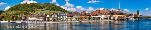 panoramic view of beautiful old town Stein am Rhein in Switzerland border with Germany. Popular tourist destination