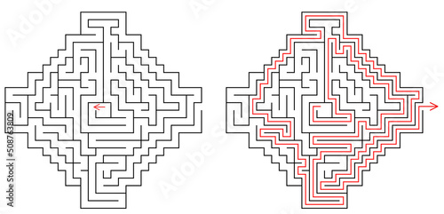 Vector maze inside the shape of a jewel. Find the way out from center of labyrinth. Medium level difficulty puzzle for childrens and adults