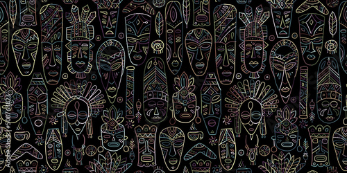 Tribal mask. Ethnic background. Seamless pattern for your design