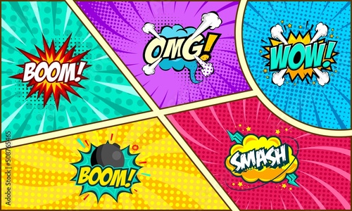 Comic speech bubble expression collection colorful background