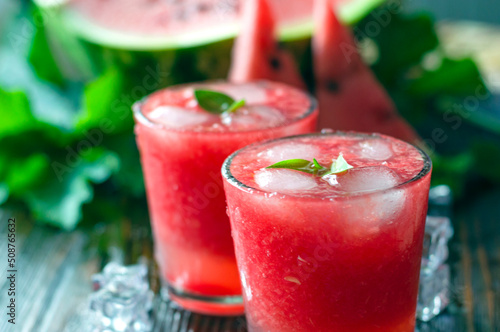 Fresh summer watermelon lemonade in glass glasses.