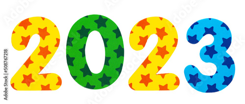 Happy new year 2023. Numbers isolated white background. Happy new year and holiday celebration concept. File contains clipping path.
