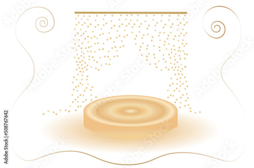  beautiful golden pedestal with bokeh on a white background
