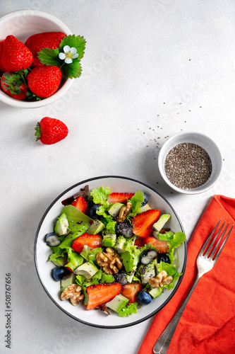 Strawberry and blueberry salad, detox, healthy eating summer food.