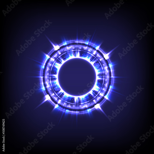 Technology glowing swirl light effect. Futuristic flame swirl universe trail effect. Magic frame ring. Power energy of circular element. Luminous and glint swirling sci-fi. Shining neon lights cosmic